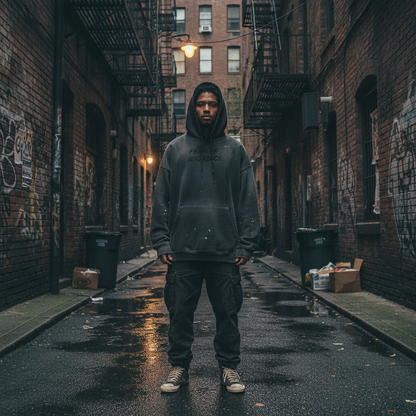 Vintage Washed "FEAR OF BEING AVERAGE" Frayed Fleece Hoodie